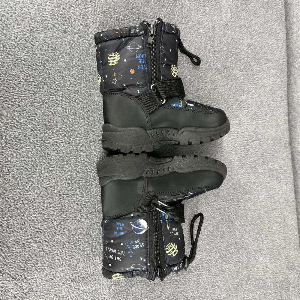 Rugged‎ Bear Boots Kids Size 6 Black Space Rocket Snow Winter Faux Fur Toddler
